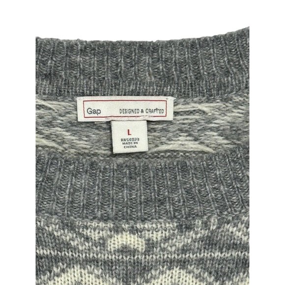 GAP lambs wool blend gray white aztec southwestern sweater pullover top‎ size L - Picture 2 of 9